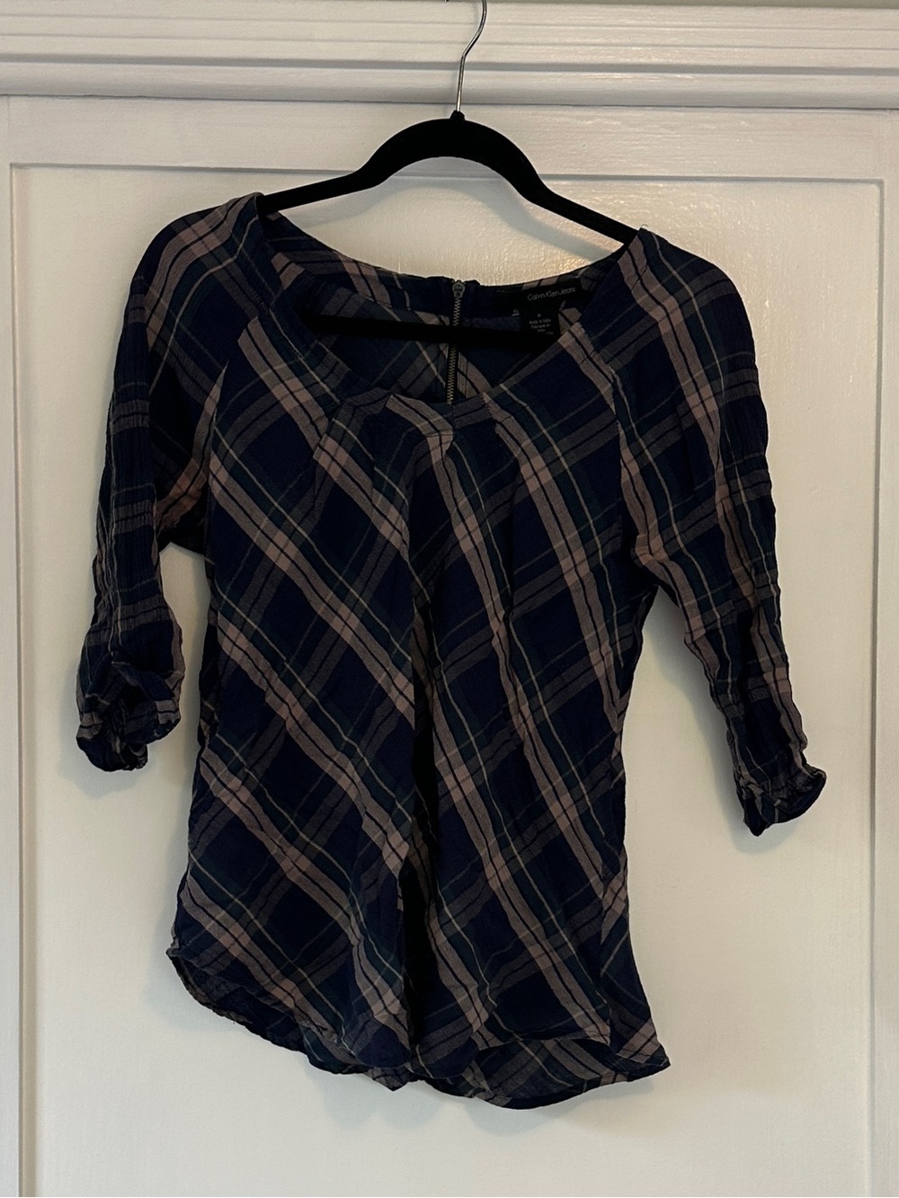 Womens Navy Plaid Lightweight cotton shirt - bin 2